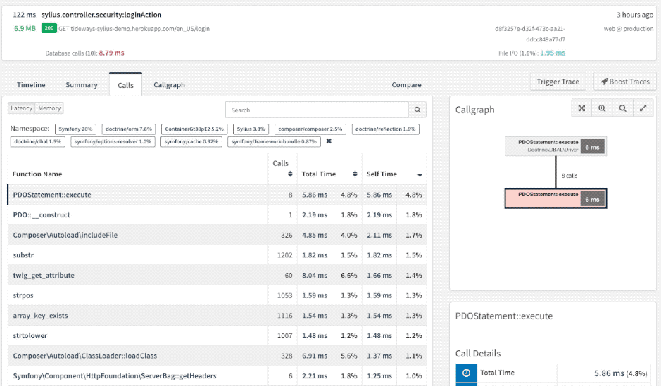 The Callgraph Profiler’s Calls view