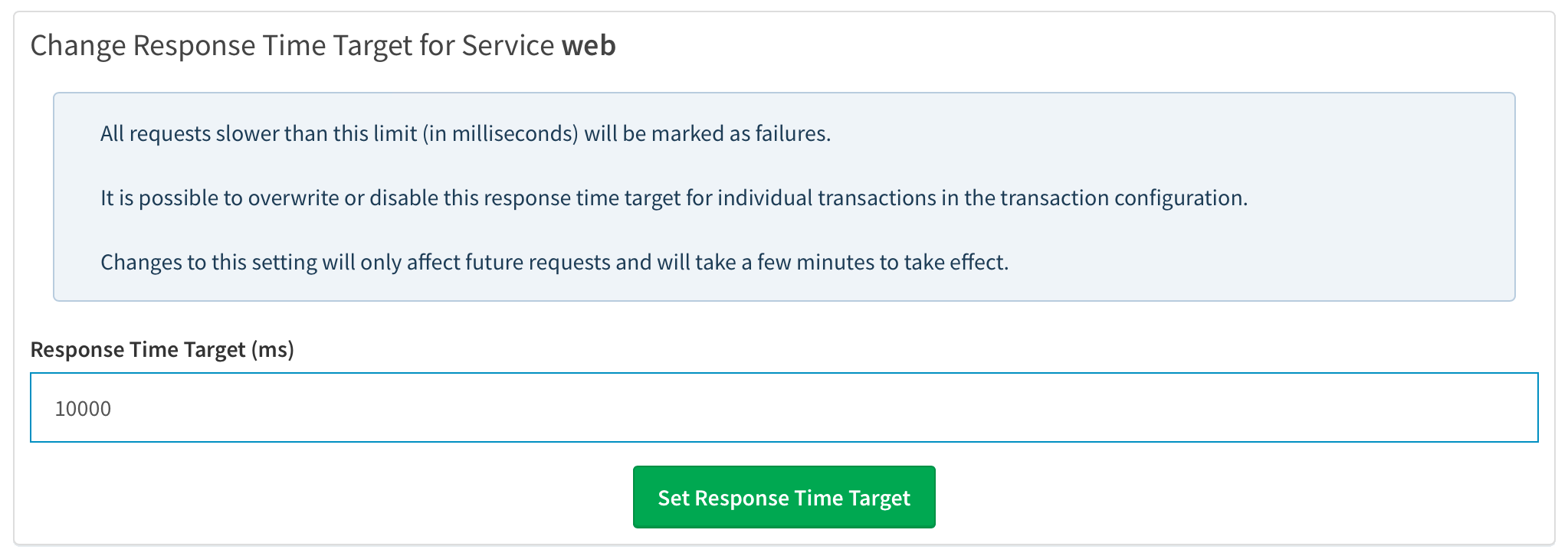 Configure the response time target for a service