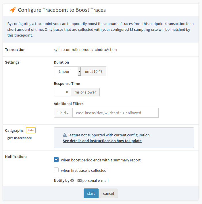 configure tracepoint to boost traces