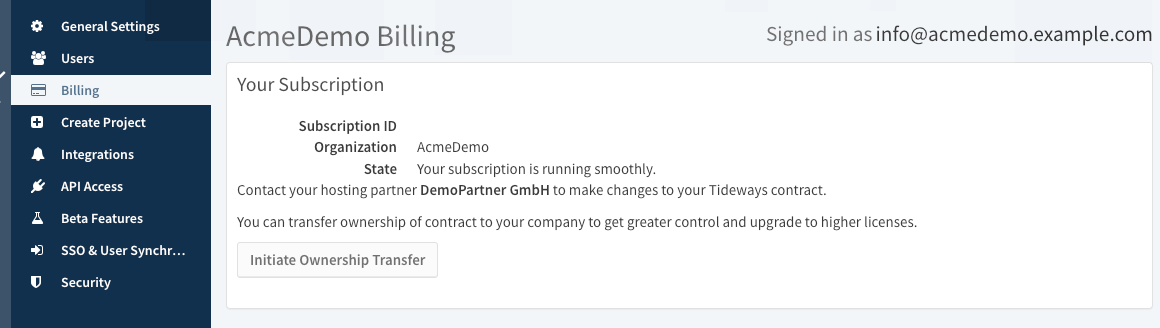 billing initiate ownership transfer