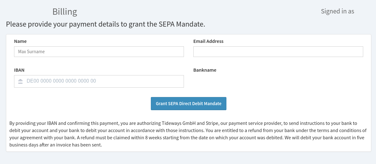 Create SEPA mandate