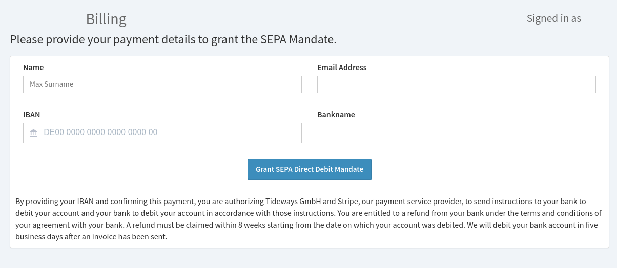 Create SEPA Mandate