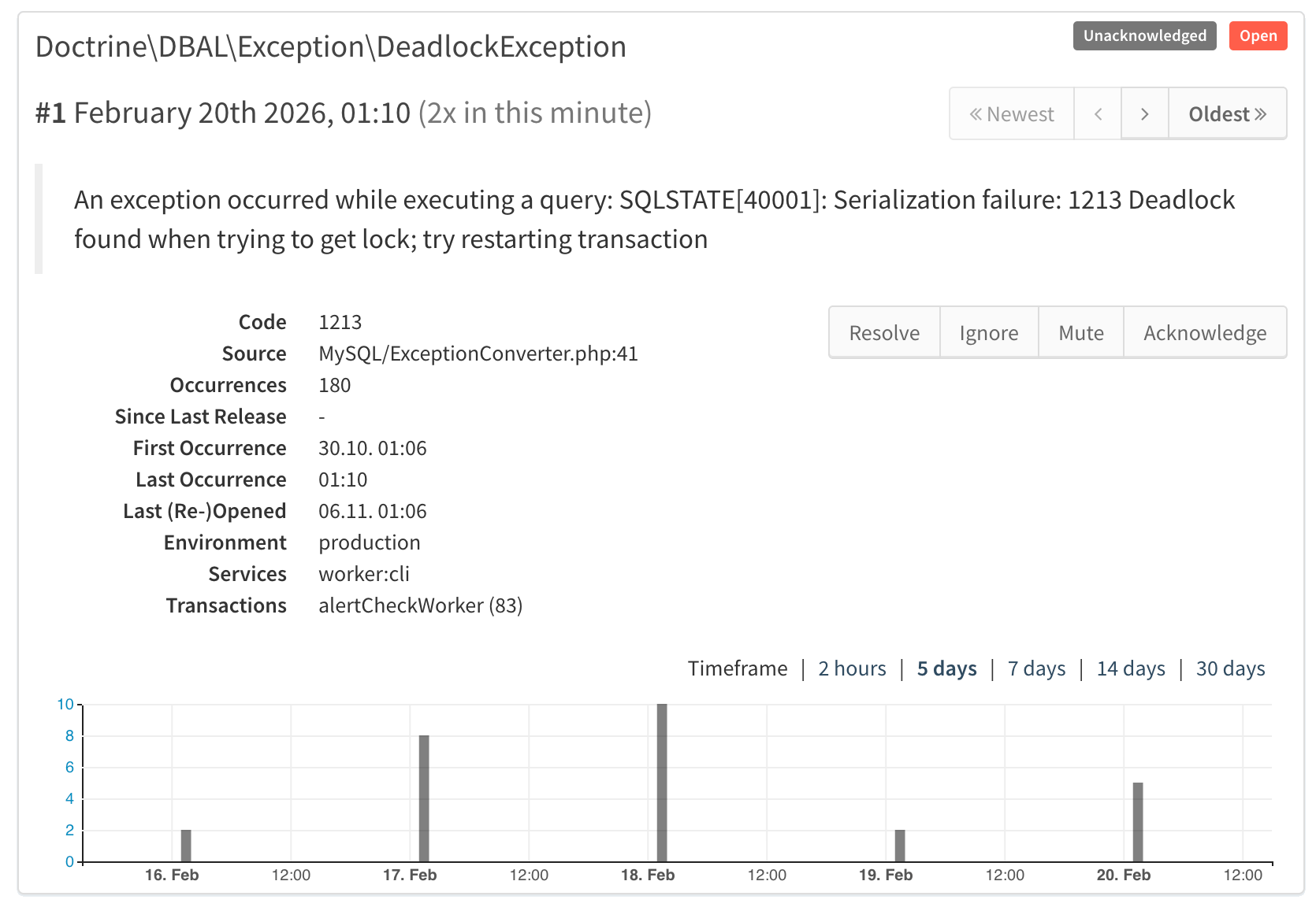 Error tracking workflow options in Tideways