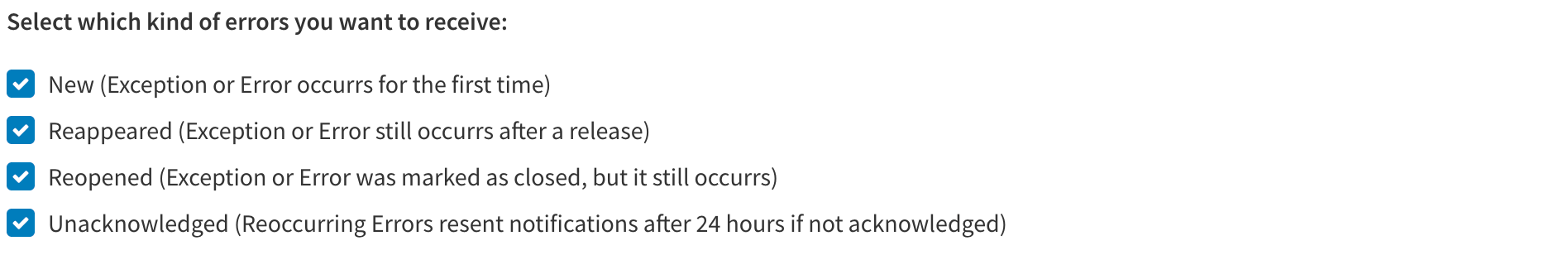 Error tracking workflow options in Tideways