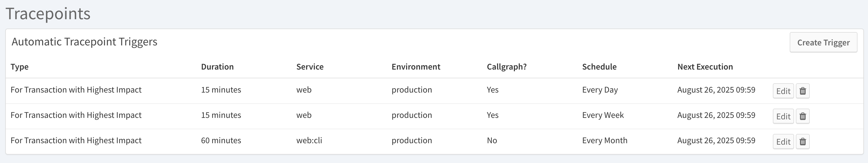 Settings for Automatic Tracepoints