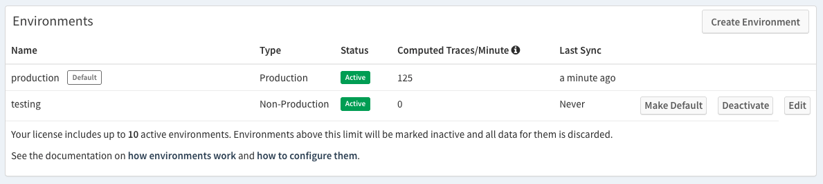 Pick an environment to edit in the Tideways UI
