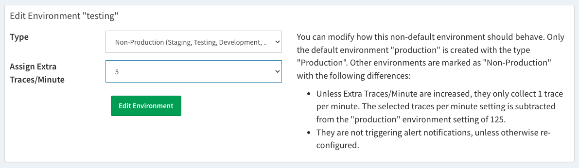 Edit an application environment using the Tideways UI