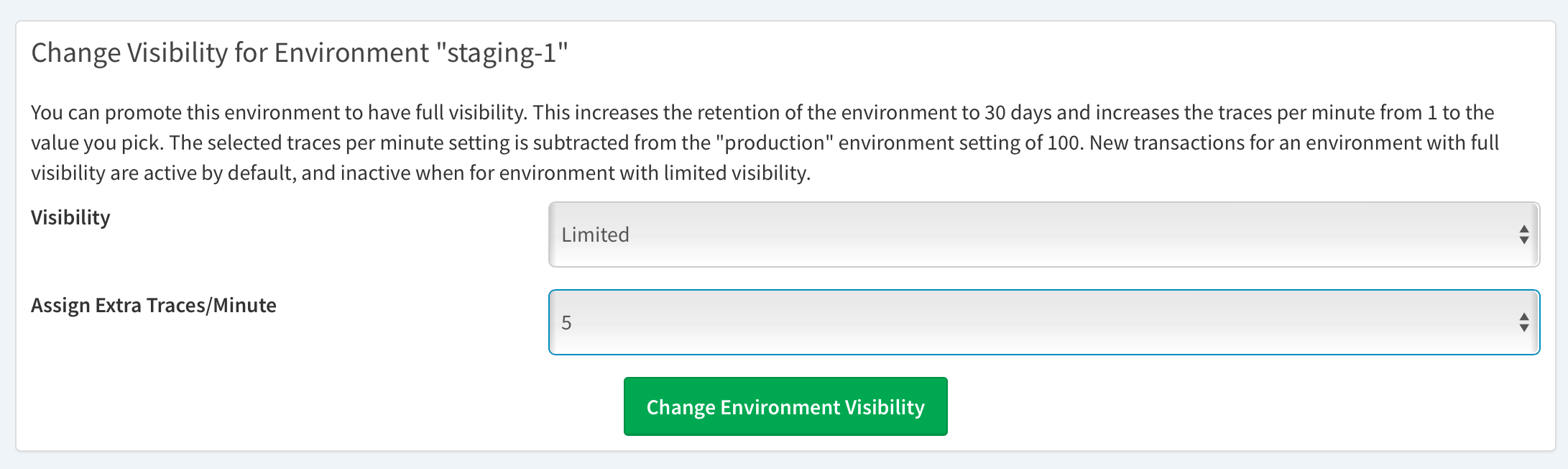 Edit an application environment using the Tideways UI