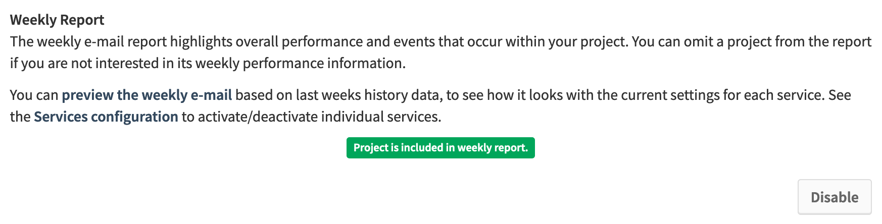 Configure weekly reports for projects
